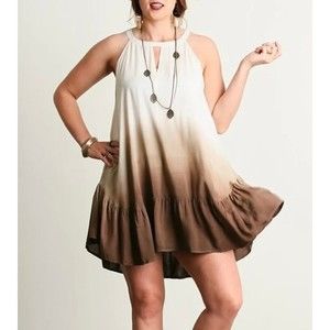 Women’s Boutique Halter Neck Loose Fitting Dress Ombré Gradient Cream Brown S